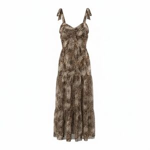 Express Animal Print Long Strappy Dress with White Lining